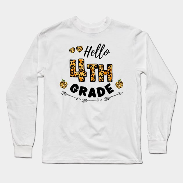 Hello 4th Grade Leopard Back To School Long Sleeve T-Shirt by Centorinoruben.Butterfly